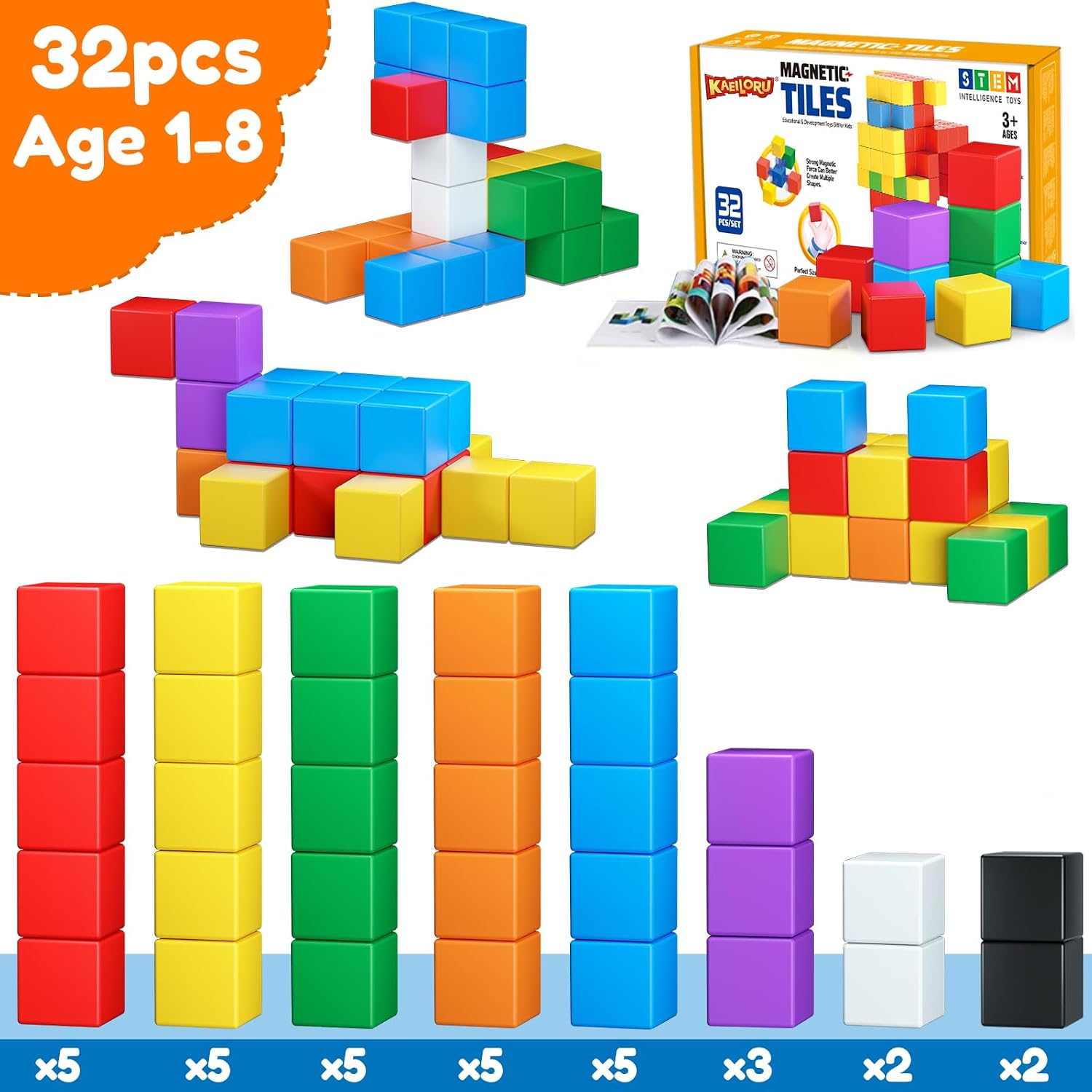 Magnetic Blocks,32PCS Magnetic Building Blocks for Toddlers Age 3-5 Magnet Cubes Toys STEM Educational Sensory Montessori Toys 1-3 Christmas Birthday Gifts for Kids Ages 3 4 5 6 Year Old Boys Girls - Image 6