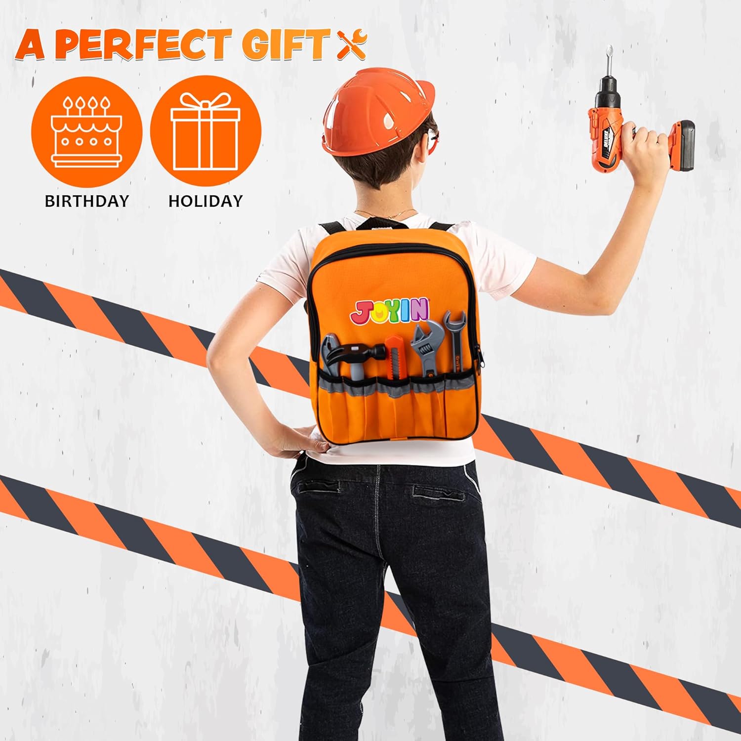 JOYIN 32PCS Kids Tool Set, Toddler Tool Toys with Construction Backpack Costume & Electronic Toy Drill for Boy Girl, Birthday Gift for Toddler Boys Age 3 4 5 6 - Image 5