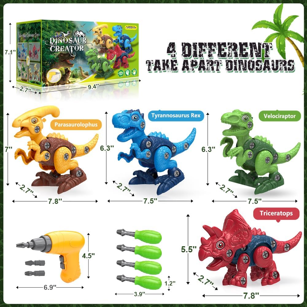 Dinosaur Toys for 3, 4, 5, 6, 7 Year Old Boys, Take Apart Toys with Electric Drill for Kids, STEM Educational Construction Building Toy, Ideal Birthday Christmas Easter Gifts, Incl Tyrannosaurus Rex - Image 2