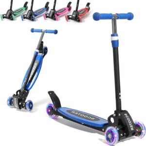 3 Wheel Scooters for Kids 2-5 5-7 Years, 4 Adjustable Heights Foldable Metal Toddler Scooter for Boys Girls Up to 120 lbs, Lean-to-Steer, Dual Rear Brake Widen Anti-Slip Deck