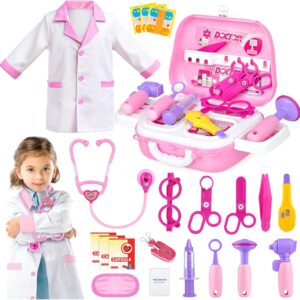 Doctor Costume for Kids – Dr Medical Pretend Play Toys Set for Girls – Doctors Kit for Toddlers 3-5 – Nurse Sets for Girl 22Pcs – Doctors Playset for Toddler Ages 3 4 5 6 Year Old