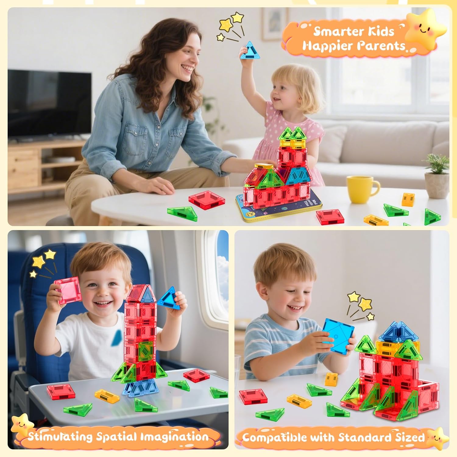 Magnetic Tiles Magnetic Blocks Building Toy: Portable Mini Magnetic Tiles Travel Set 32 Pieces Montessori Toys Birthday Gift for Kids Girls and Boys Ages 3-12 Years Old Preschool Classroom Must Haves - Image 5