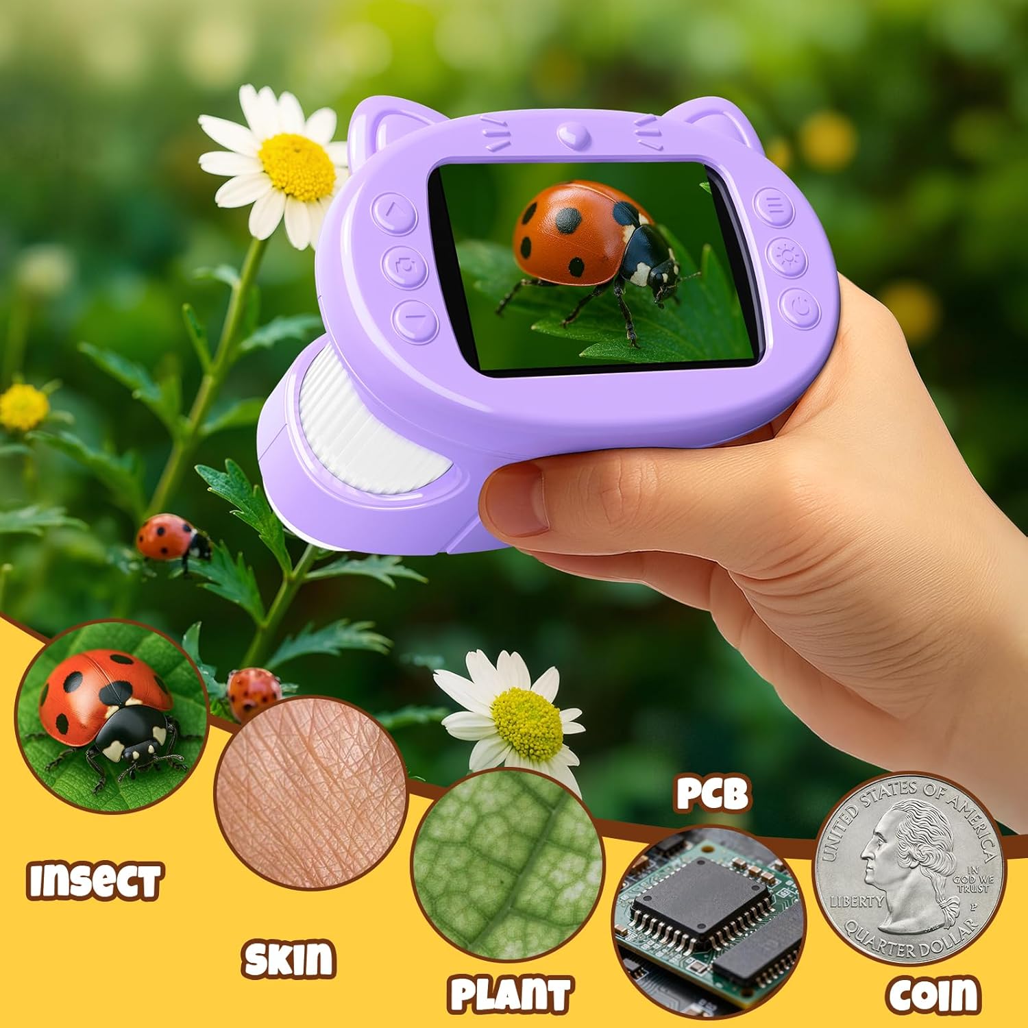 Handheld Digital Mini Microscope for Kids: 1000X 4K Portable Pocket 2.4" Screen Microscopes Toys STEM Electronic Learning Educational Science Kit 8-12 Birthday Gift 4 5 6 7 Year Old Boy Girl (Purple) - Image 7