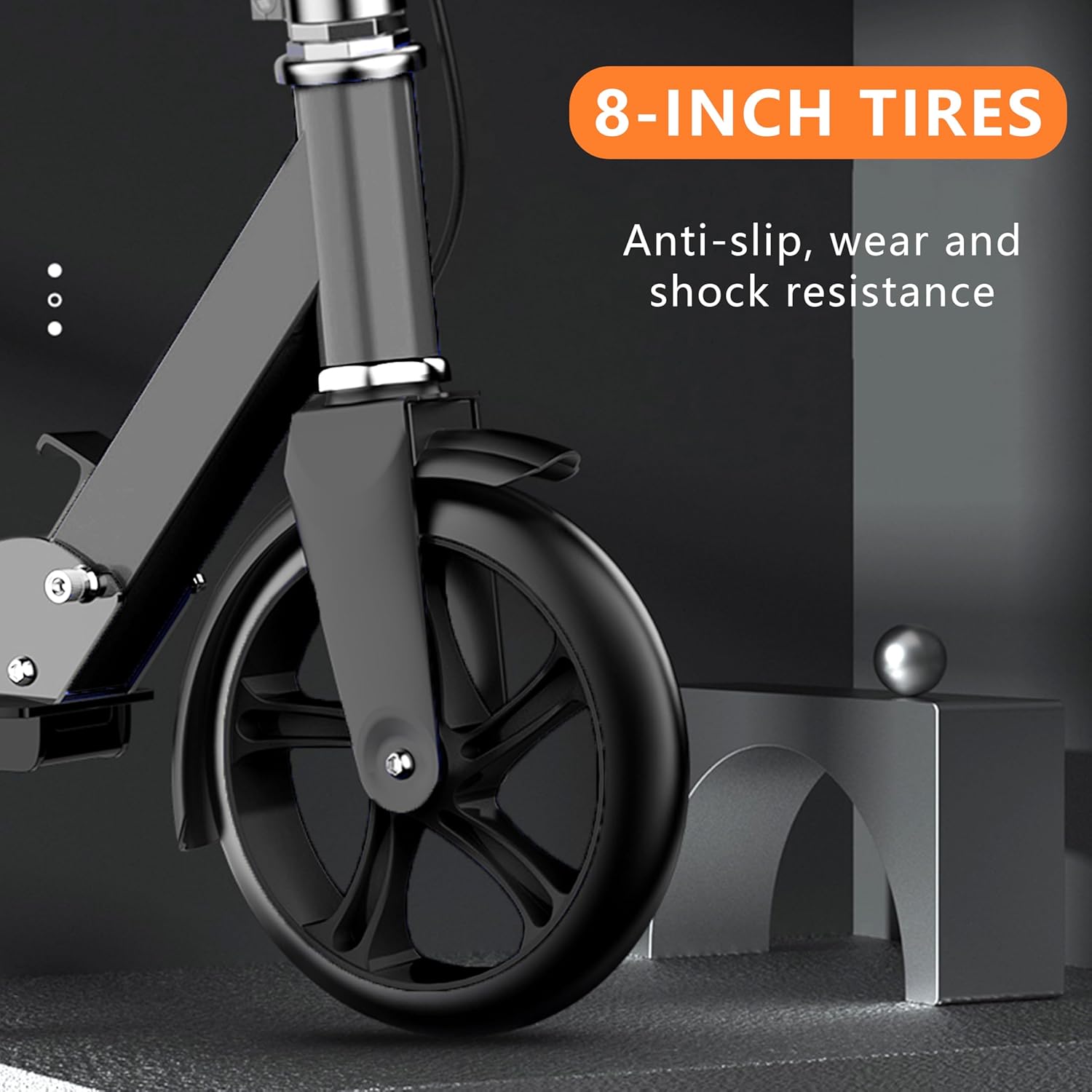 Non-Electric Scooters for Kids 8-12, Teens & Adults - Foldable Commuter Scooter with 8" Wheels, Bell, Hand Brake & Adjustable Height 30"-40.5", 220LB Capacity, Manual Push Scooter for Campus & Park - Image 7