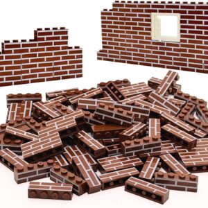 Miutrue 100Pcs Classic Wall Building Bricks,1×4 Masonry Profile Bricks Blocks Parts and Pieces Compatible with Major Brands Construction Toys for Kids 6yrs+ (100Pcs Brown)