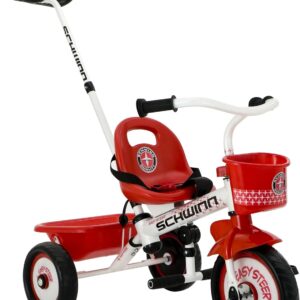 Schwinn Easy Steer Bike for Toddler, Kids Tricycle with Removable Push handle, Steel Trike Frame, Boys and Girls Ages 2-4 Year Old, Red/White, 8″
