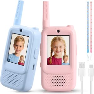 Video Walkie Talkies for Kids, 2 Pack Rechargeable Kids Walkie Talkies Long Range Radios, Video Intercom & Voice Changer, Christmas Birthday Gifts Toys for Boys Girls Age 3-12, Outdoor Hiking Travel