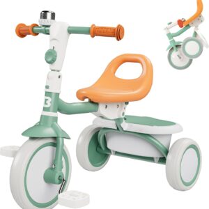 besrey Toddler Tricycle with Bell, Kids Tricycle Age 18 Months to 5 Years, Kids Trike, Toddler Bike for 2-5 Year Olds, Baby Trike, Gifts & Toys for Boys & Girls, Green