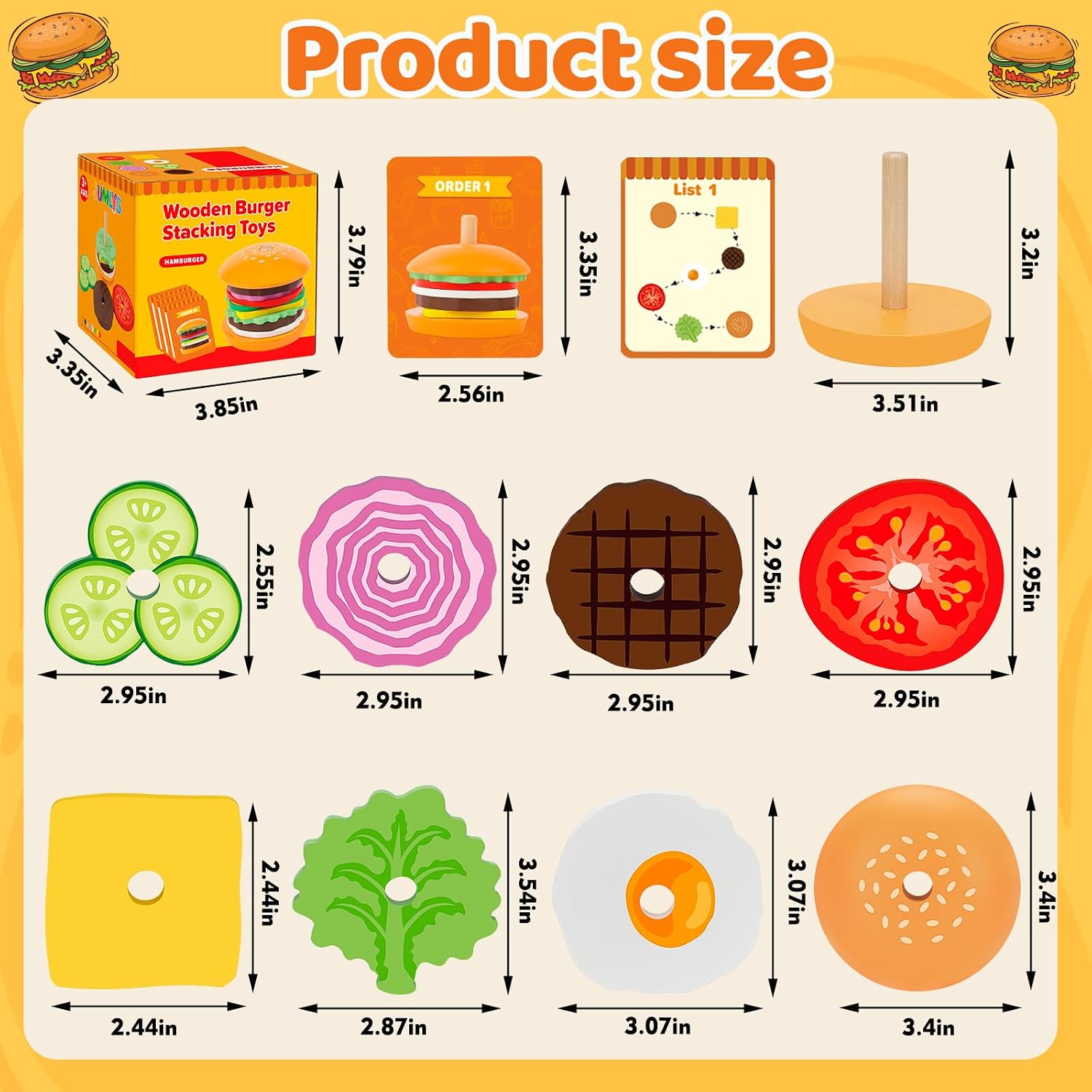 Jumlys Montessori Wooden Burger Stacking Toys for 2, 3, 4, 5 Year Olds, Fine Motor Toys for Kids Boys Girls, Ideal Preschool Educational and Learning Toys, Perfect Christmas Birthday Gifts - Image 5