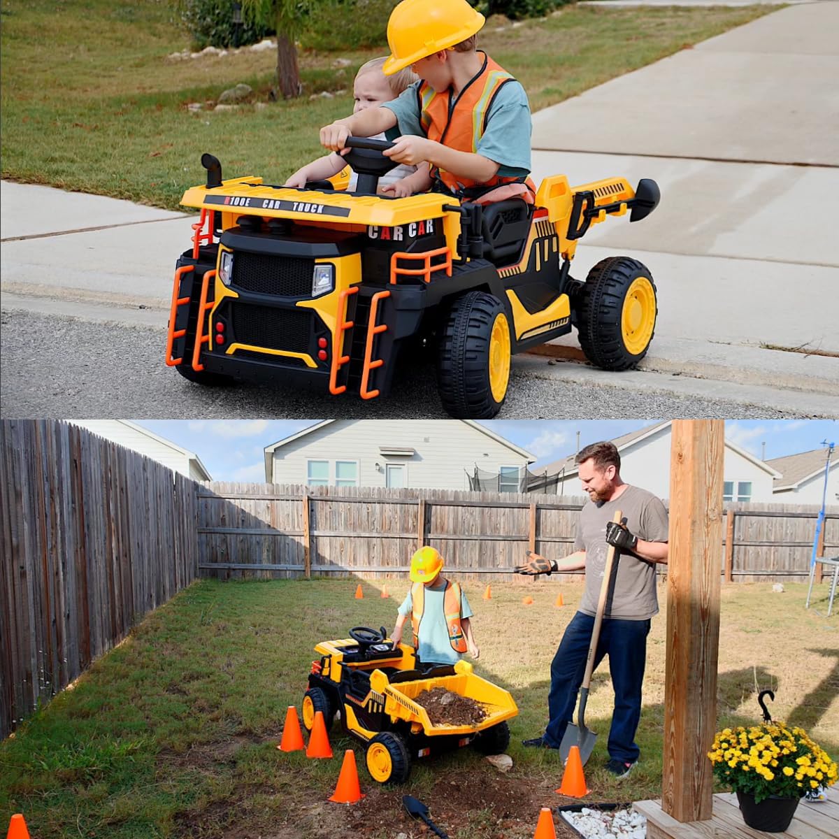 JOYRACER 24V 2 Seater Ride on Dump Truck w/400W Motors, Kids Electric Truck w/20'' Two Seater Ride on Construction Vehicle w/Dump Bed and Shovel, 4.9MPH Max, Power Car Wheelers for Kids, Yellow - Image 2