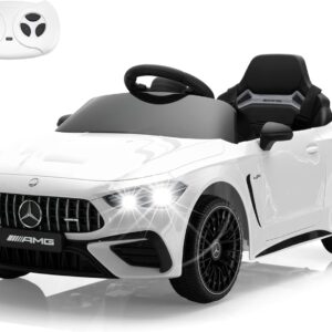 Licensed Mercedes-Benz Kids Electric Car by TOBBI, Toddlers Ride On Toy, Battey-Powered Vehicle with Parental Remote Control/Soft Start/3 Speeds/Horn & LED for Children Ages 3-6 Years-White