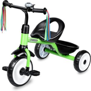 Liberry Toddler Tricycle Age 2 3 Years Old, Kids Trike with Bell, Back Basket and Removable Pedal, 3 Wheel Bike Birthday Toys Gift for Boys Girls, Green