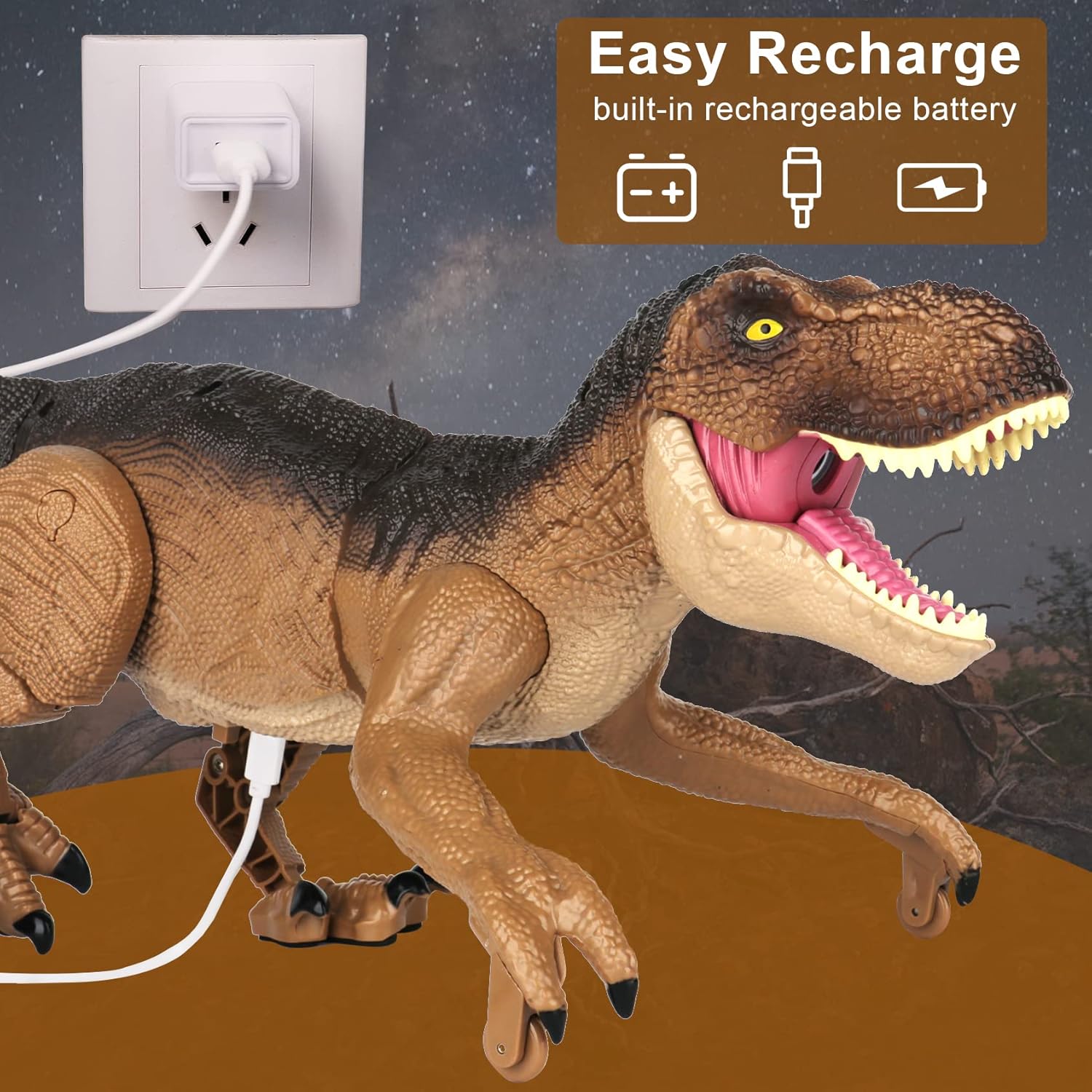 IQKidz Remote Control Dinosaur Toys for Boys 3 4-7 8-12- RC Realistic Big T-Rex Gifts for Kids, Interactive Dino with Light Roar Spray Touch Sensing - Image 5