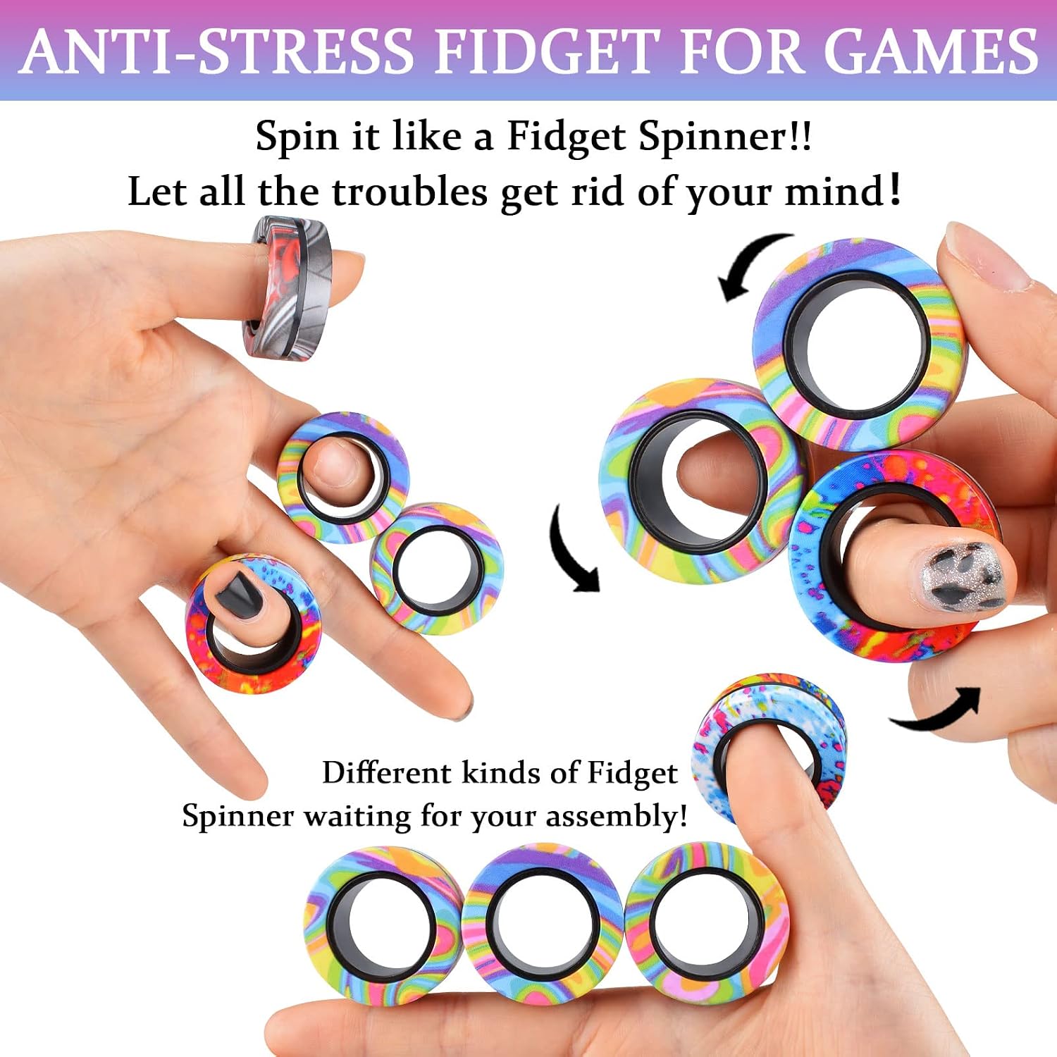 Cevioce 9Pcs Magnetic Rings Fidget Toys Adults Teens Boys ADHD Anxiety Magnetic Fidgets for Kids Fidget Spinner Rings for Relief Gifts for Kids 8+ Year Old Easter Basket Stuffers - Image 4