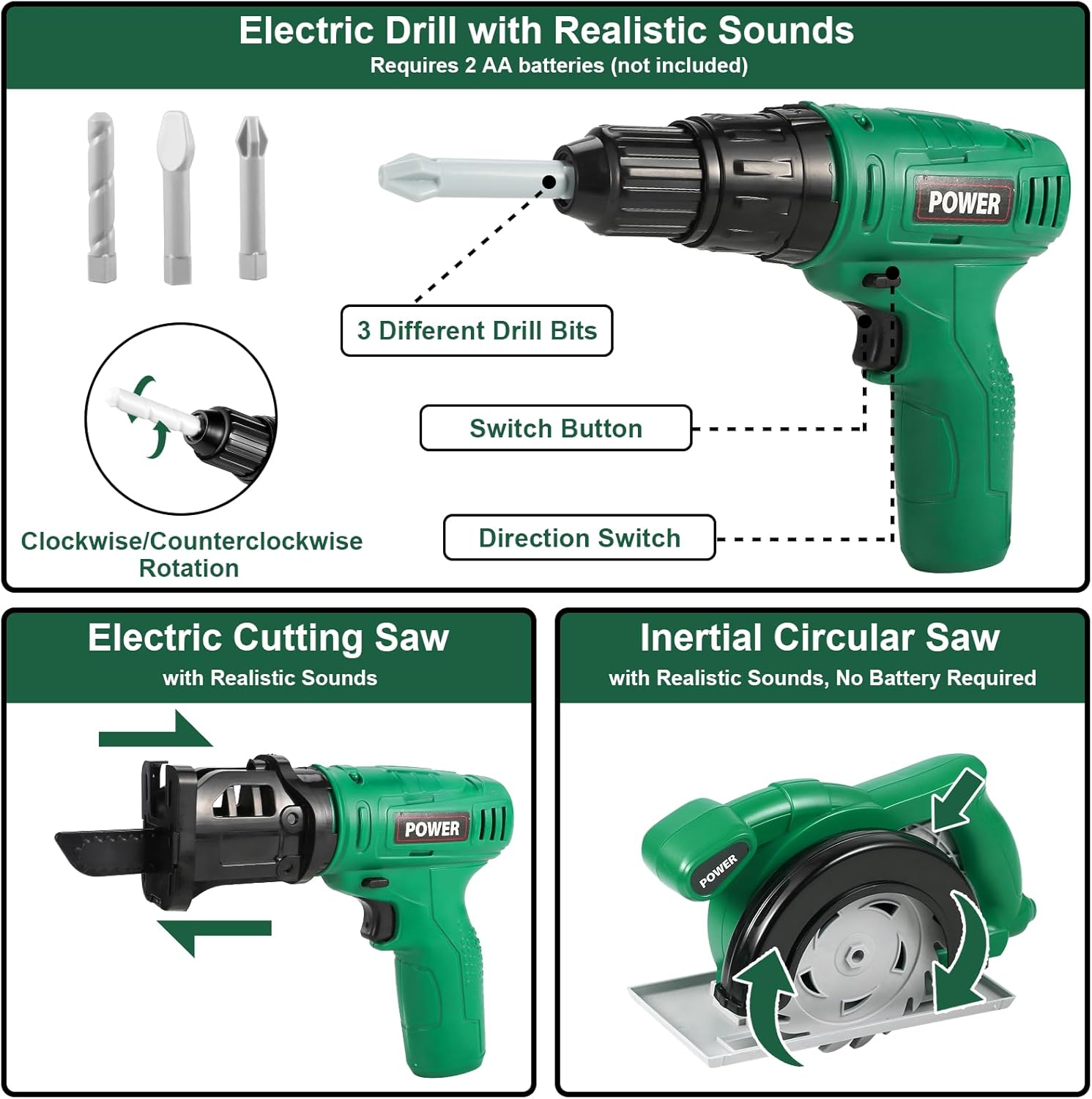 Vextronic Kids Tool Set 36 PCS with Electric Toy Chainsaw Drill Circular Saw with Realistic Sounds, Toy Tool Set for Toddlers 3 4 5 6 7 8, Pretend Play Kids Power Tools Kit Gift for Boys Girls - Image 3