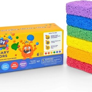 Silly Foam, Creative Modeling Foam Beads, 1-Pack of 6 Primary Colors, Easy Clean Up, Perfect for Preschool and Kids, Arts & Crafts, Sensory Play, STEM, Travel Toy, Holiday Gifts, Non-Toxic (Age 3+)