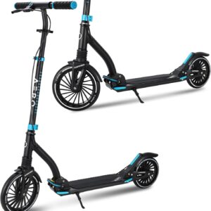 AERO MOBILITY Kick Scooter for Kids 6+, Teens & Adults | Light Up Wheels, Hand Brake, Rubber Deck Mat & Shock Absorption | Foldable & Height Adjustable