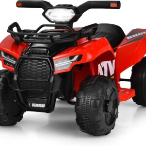 Costzon Kids ATV, 6V Battery Powered Electric Vehicle Four Wheeler Quad w/Storage Basket, Headlight, Horn, Music, MP3 & USB, Toddler 4 Wheeler Ride on Car Toy for Boys Girls 18-36 Months (Red)
