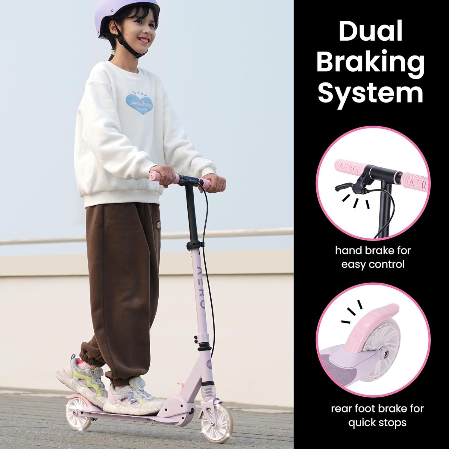 Aero Scooter for Kids 5-8 | Dynamic Lights, Hand Brake & Shock Absorption | Boys Girls 2 Wheels Kick Scooter | Foldable & Height Adjustable - Image 2