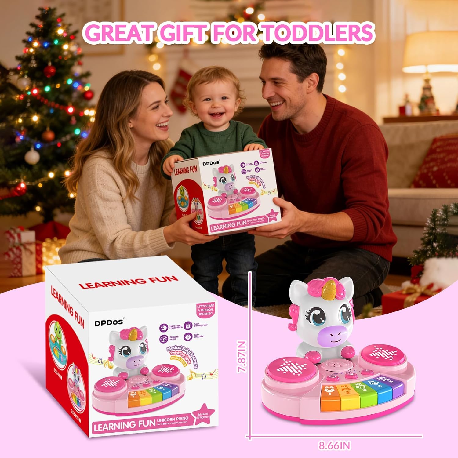 Unicorn Baby Piano Toy with Animal Sounds, Light Up Musical Keyboard, Educational Toddler Learning Toys for 1 Year Old Girl, Birthday Gifts 6+ Months - Image 6