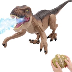 IQKidz Remote Control Dinosaur Toys for Boys 3 4-7 8-12- RC Realistic Big T-Rex Gifts for Kids, Interactive Dino with Light Roar Spray Touch Sensing