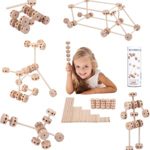 Wooden Building Blocks for Kids, STEM Preschool Learning Toys for Children, Educational Creative Construction Tinker Gift for Boys and Girls, 60 Pcs.