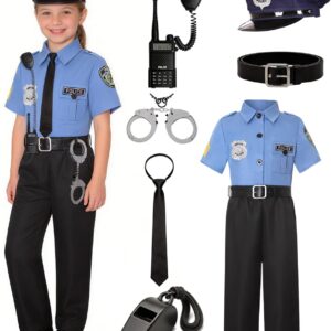 KIDIN Police Costume for Kids Cop Dress Up Outfit for Girls Policeman Uniform for Toddler’s Career Day Cosplay Birthday Gifts