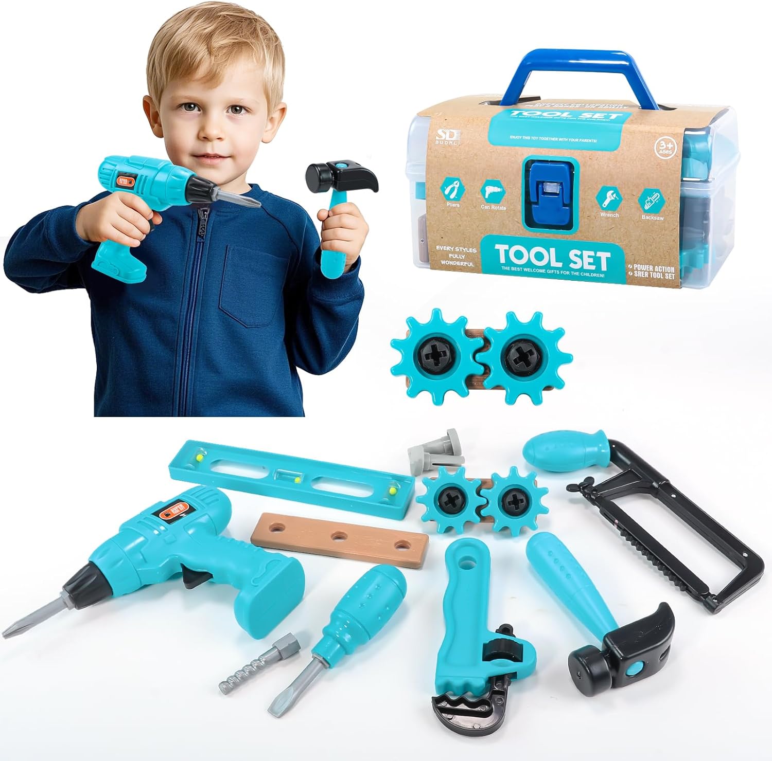 Kids Tool Set – Pretend Play Toddler Tool Set with Tool Box, Toy Drill, Hammer, Screwdriver,Screw Construction Kits, Educational Tools for Kids Ages 3,4,5,6,7 Years Old, Boy Girl Toy