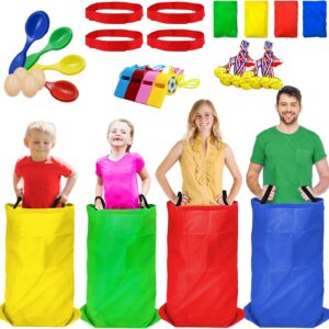 Potato Sack Race Bags – 32PCS Outdoor Games Sack Race Bags for Adults and Kids,3 Legged Race Bands,Egg Spoon Relay Race,Bean Bag Toss,Party Games for Kids,Field Day Games for Adults