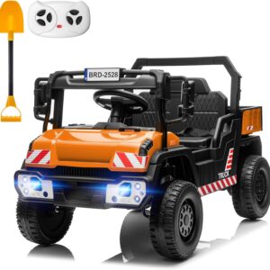MINIATURE MOTORS 24V Kids Ride On Dump Truck Car, 2X55W Motors, 3.7mph Max Speed, Electric Dump Bed, Shovel, Remote Control, Bluetooth Music, Toddlers Construction Vehicles Gift for Boys Girls-Yellow