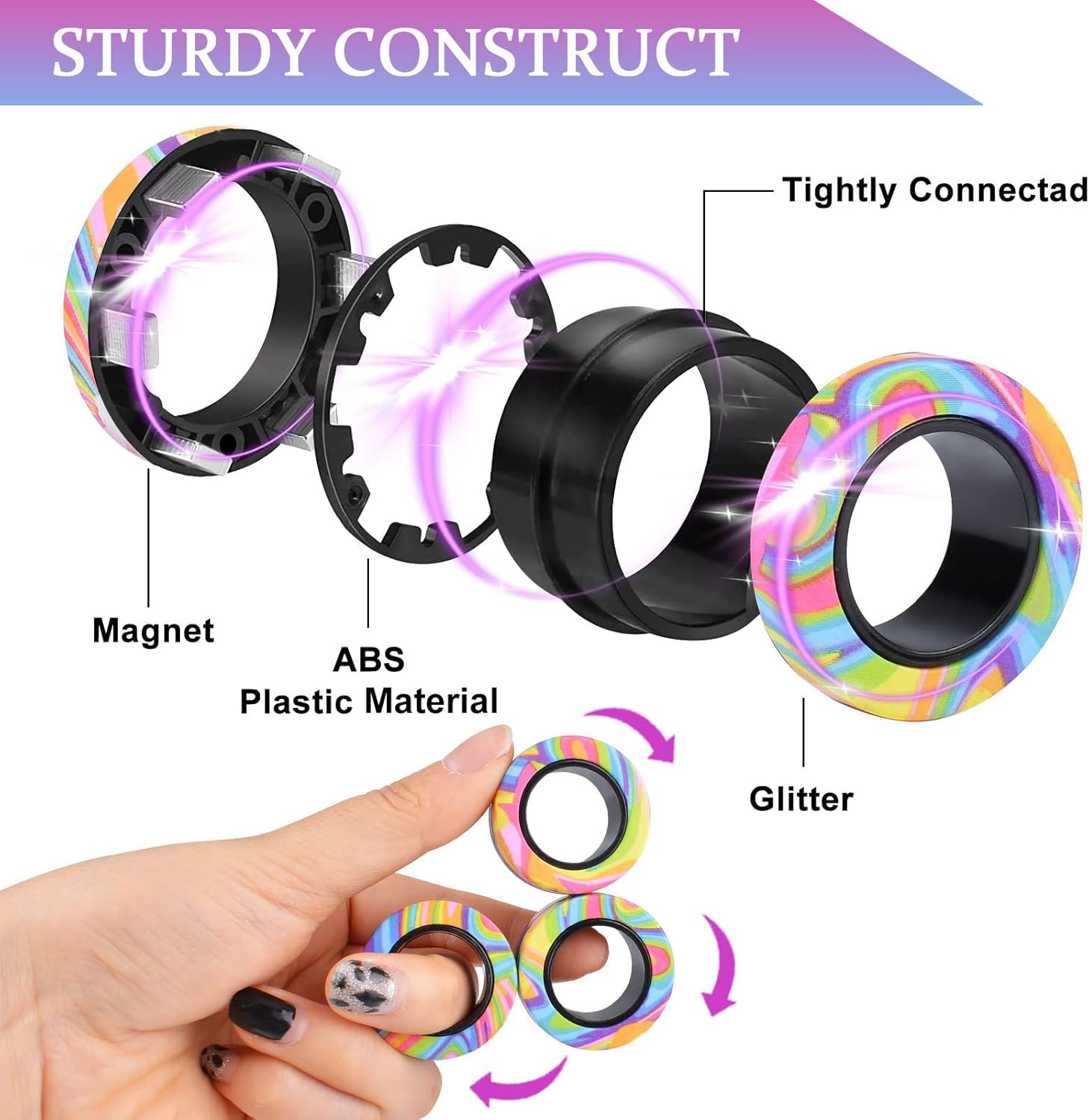 Cevioce 9Pcs Magnetic Rings Fidget Toys Adults Teens Boys ADHD Anxiety Magnetic Fidgets for Kids Fidget Spinner Rings for Relief Gifts for Kids 8+ Year Old Easter Basket Stuffers - Image 2