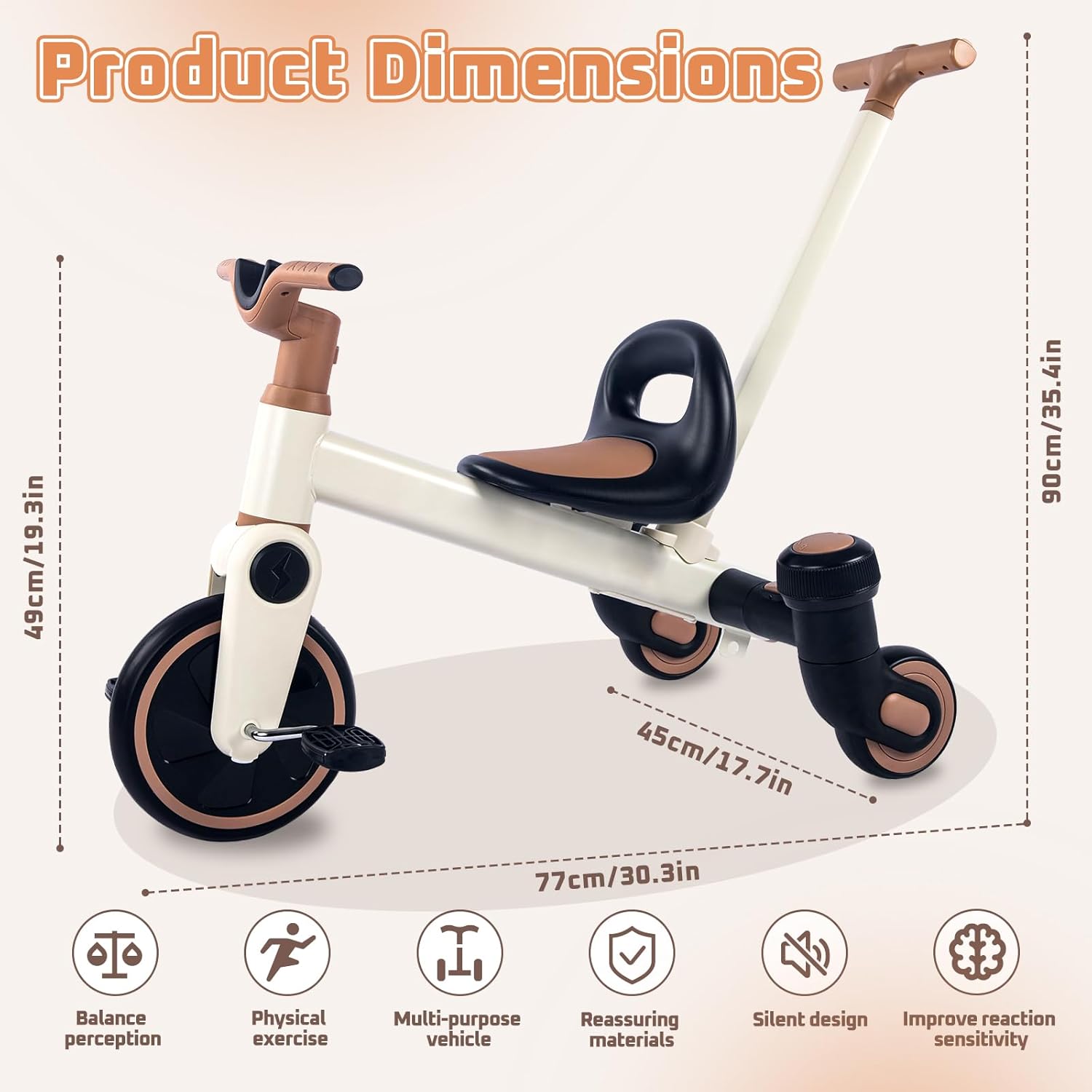 4-in-1 Toddler Tricycle for Ages 3-5, Kids Tricycle with Adjustable Push Handle, Convertible Drift Trike & Balance Glider Ride On Toy - Image 6