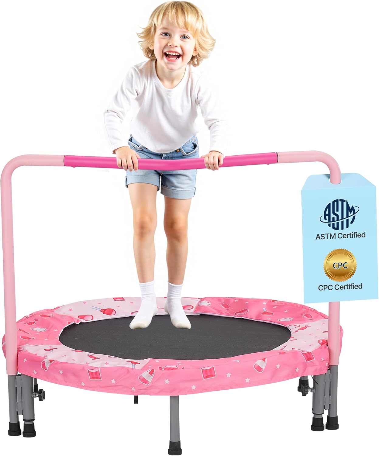 VEVOR 36" Kids Trampoline, 3FT Indoor Outdoor Trampoline, Foldable Mini Trampolines with Handle, Rebounder for Toddlers, Birthday Gift for 3+ Years Children, Boys Girls for Fun, Red