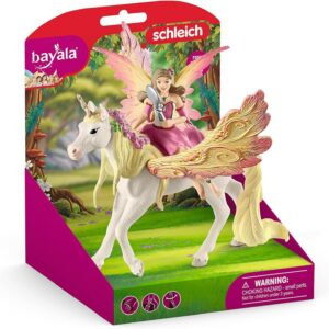 Schleich BAYALA – 3PC Fairy Feya and Unicorn Figurine Playset – Kids 5+ | 70568