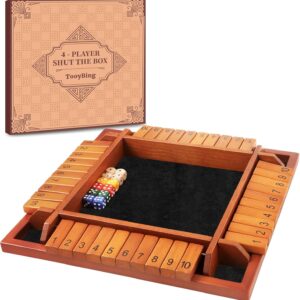TooyBing Upgraded 1-4 Players Shut The Box Dice Game, Wooden Board Table Family Game for Kids and Adults with 12 Dice, Classic Tabletop Math Game for Pub Classroom Party, Gift for Christmas Birthday