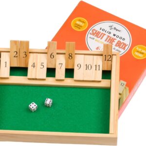 Regal Games Shut The Box – Fun Table Math Game with Wooden Board for Adults & Kids – 12 Spots Dice Game with 2+ Player Games – Ideal for Game Night, Travel – (Ages 8+)