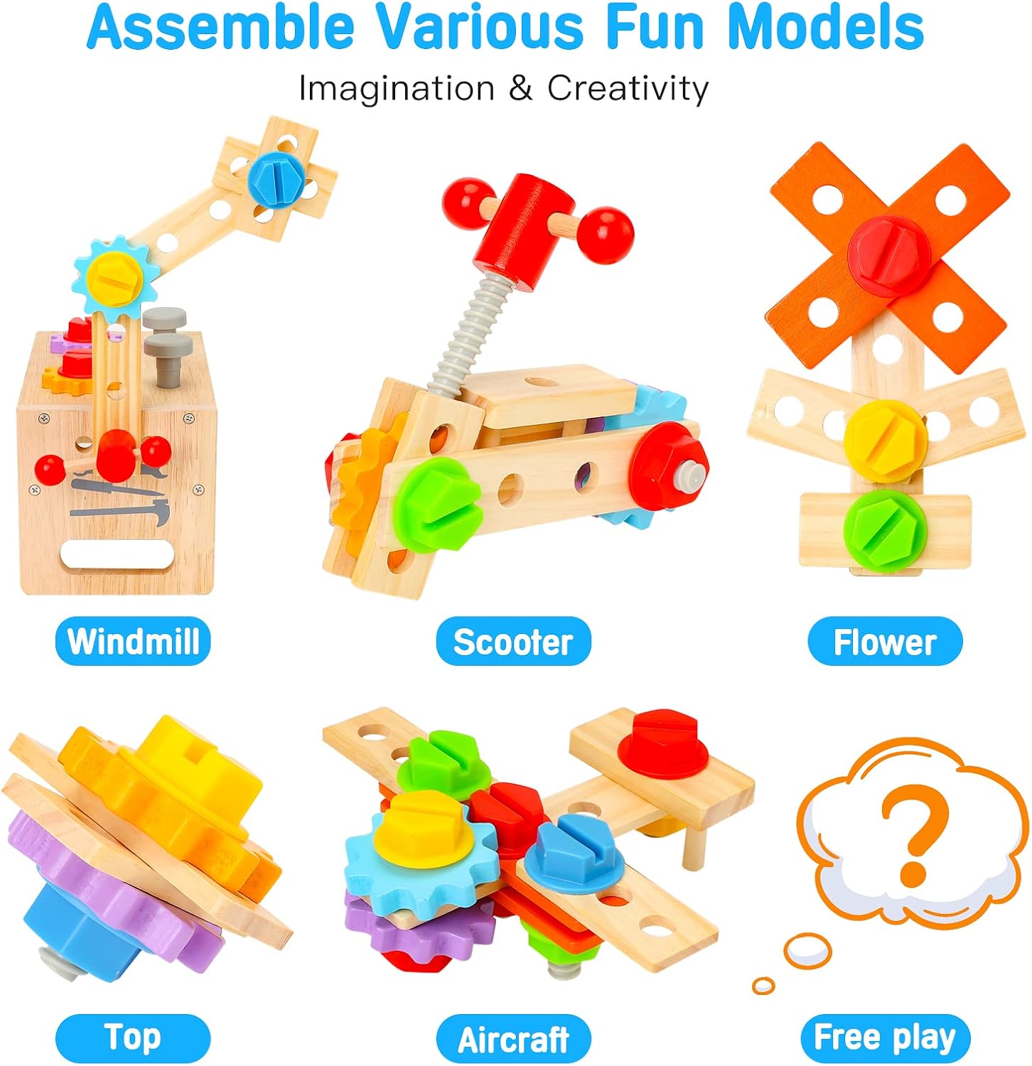 Wooden Tool Set for Kids 2 3 4 5 Year Old, 29Pcs Educational STEM Toys Toddler Montessori Toys for 2 Year Old Construction Preschool Learning Activities Gifts for Boys Girls Age 2-4 1-3 - Image 5