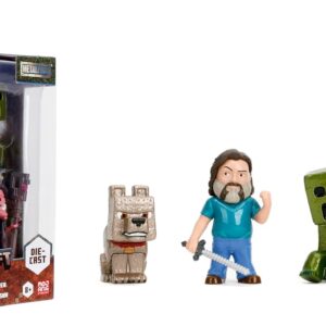 Jada Metalfigs 4-Pack – Minecraft Movie Die-Cast Figures – Steve, Wolf, Creeper, Malgohsa – 2.5-Inch Scale Collectible Set for Kids and Fans – Durable Metal Build