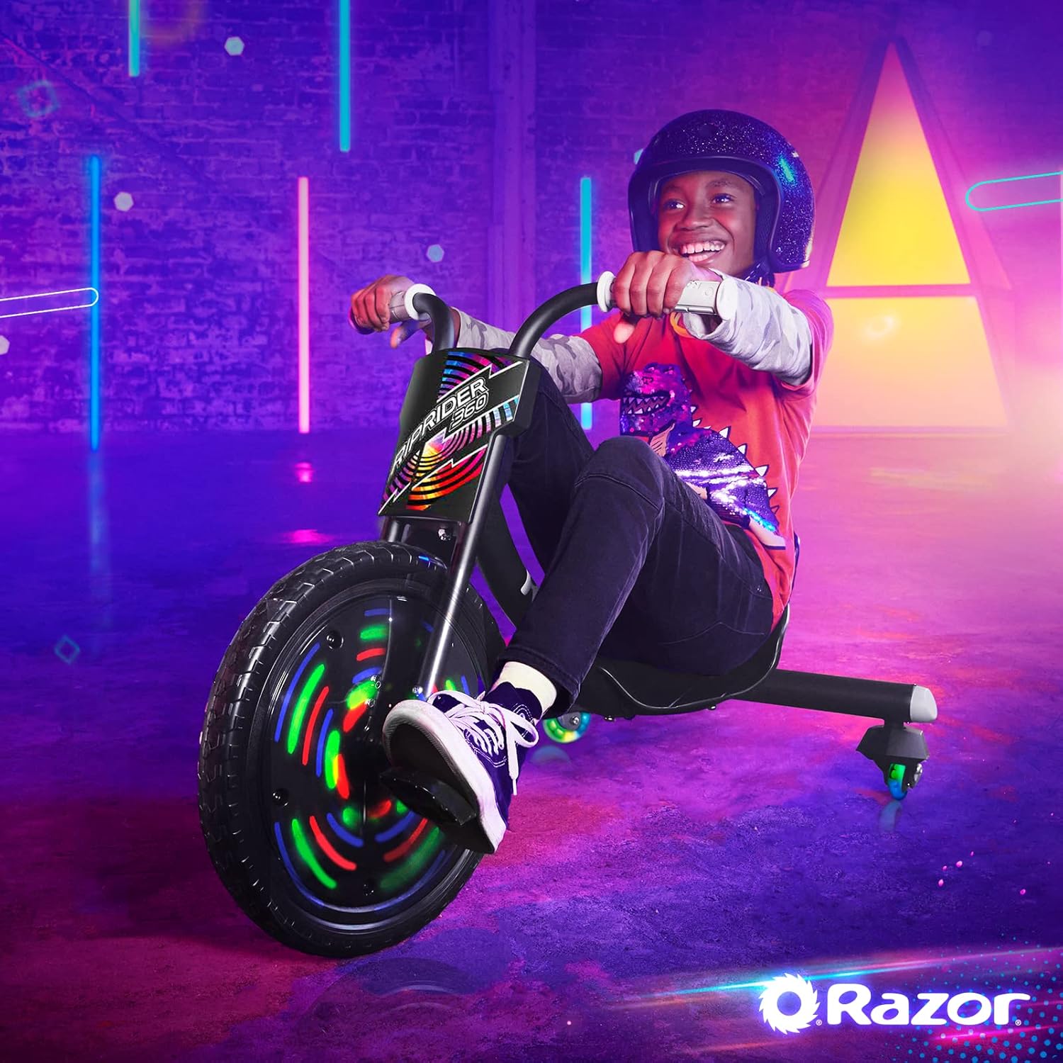 Razor RipRider 360 Lightshow – Trike with Rear Casters and with Motion-Activated Multi-Color Lights, 3 Wheeled Drifting Ride-On for Kids Ages 5 and Up - Image 9