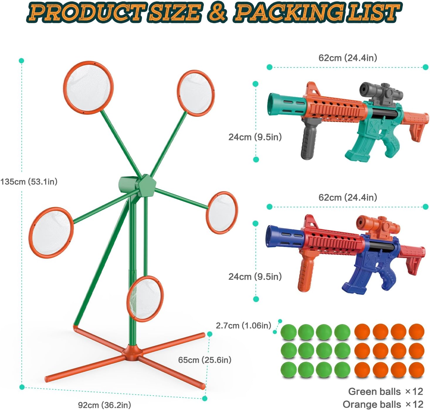 Marlrin Shooting Games Toys for Age 5 6 7 8 9 10+ Year Old Boys, Kids Toy Sports & Outdoor Game with Moving Shooting Target & 2 Popper Air Toy Guns & 24 Foam Balls, Gifts for Boys and Girls - Image 5
