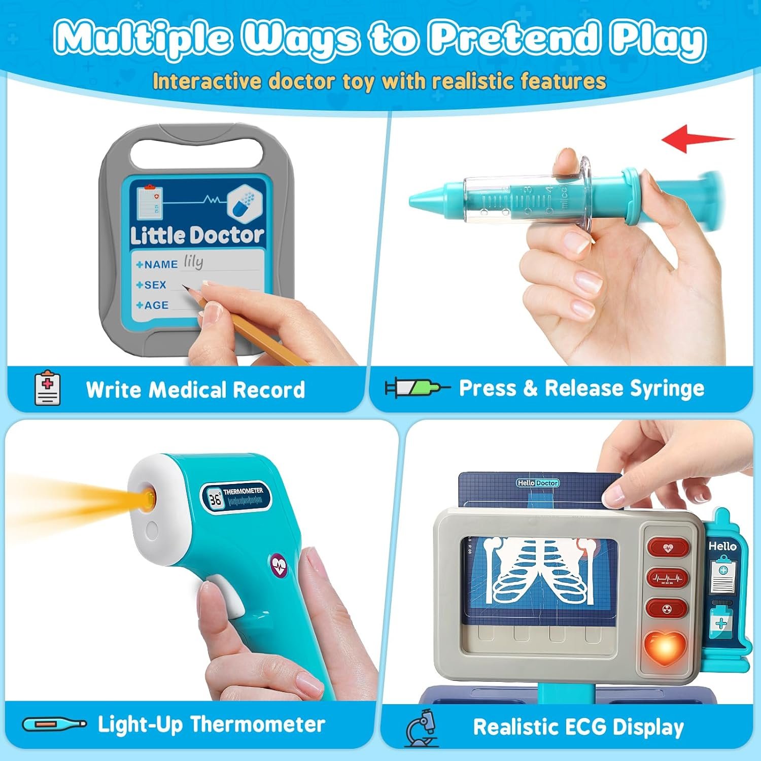 Doctor Kit for Toddlers 3-5, Pretend Doctors Play Set with Cart, Costume and Stethoscope for Kids Aged 3 4 5, Role Play Medical Toys for Girls Boys, Christmas Birthday Educational Gift for Toddler - Image 5