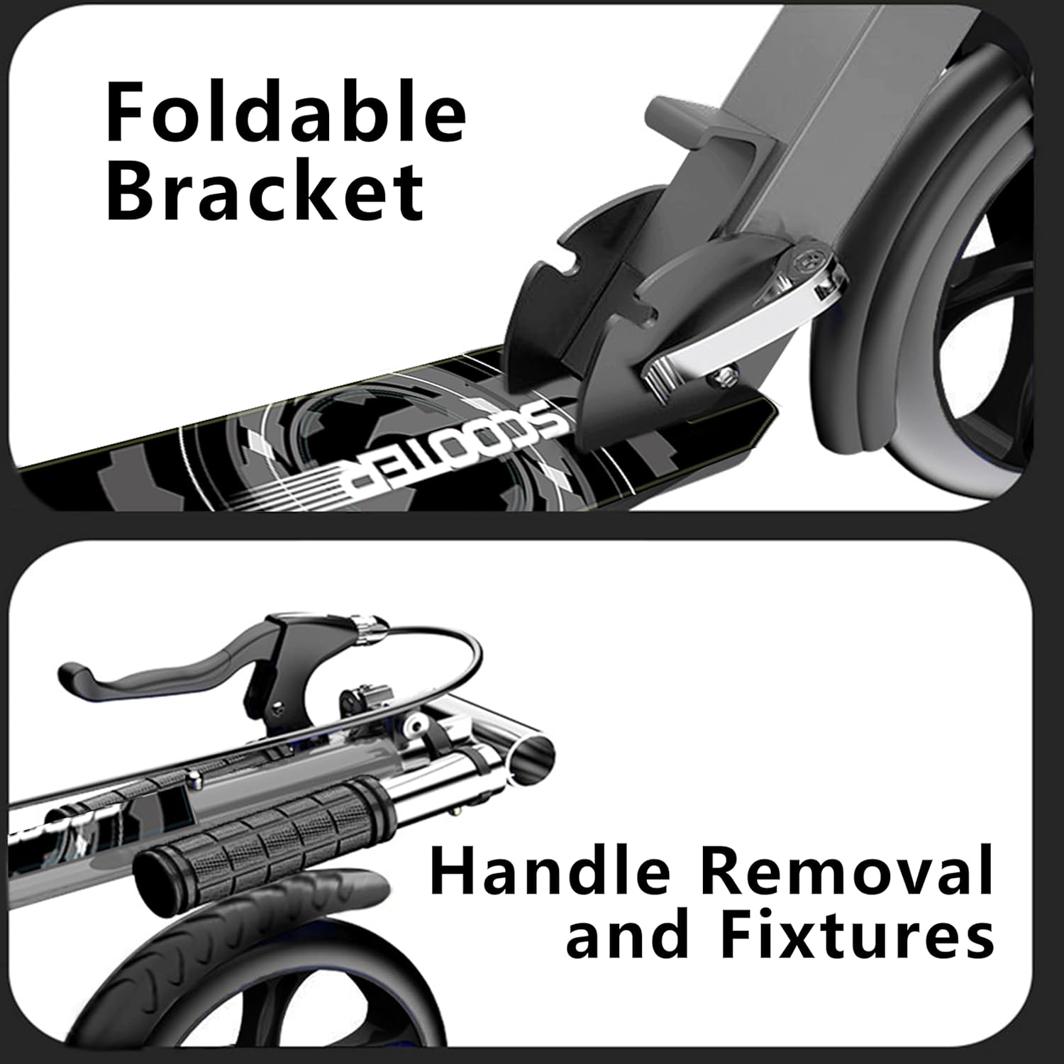 Non-Electric Scooters for Kids 8-12, Teens & Adults - Foldable Commuter Scooter with 8" Wheels, Bell, Hand Brake & Adjustable Height 30"-40.5", 220LB Capacity, Manual Push Scooter for Campus & Park - Image 9