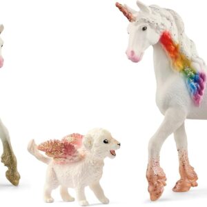 Schleich Bayala – 3 PC Rainbow Unicorn & Flying Lion Magical Playset – Fantasy Animal Toys for Imaginative Play – Cute Unicorn Figurines for Girls and Boys – Kids 5+ | 72291