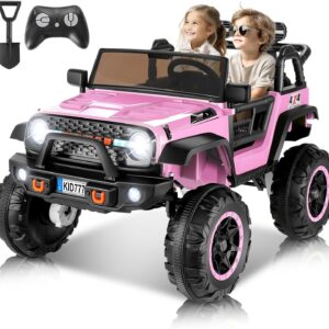 Hikole 24 Volt Ride On Car with Remote Control, 2WD/4WD Switchable 2 Seater XL Electric Car for Kids w/20 Inch Wide Seat, 4X100W Power Toys Wheels 24v Vehicles for Girls w/Music – Pink