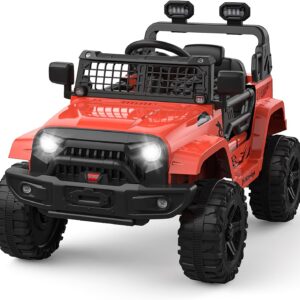 GarveeLife 12V Kids Electric Ride On Truck Car w/Parent Remote Control, Spring Suspension, LED Lights & AUX Port | Outdoor Ride Toy for Boys Girls