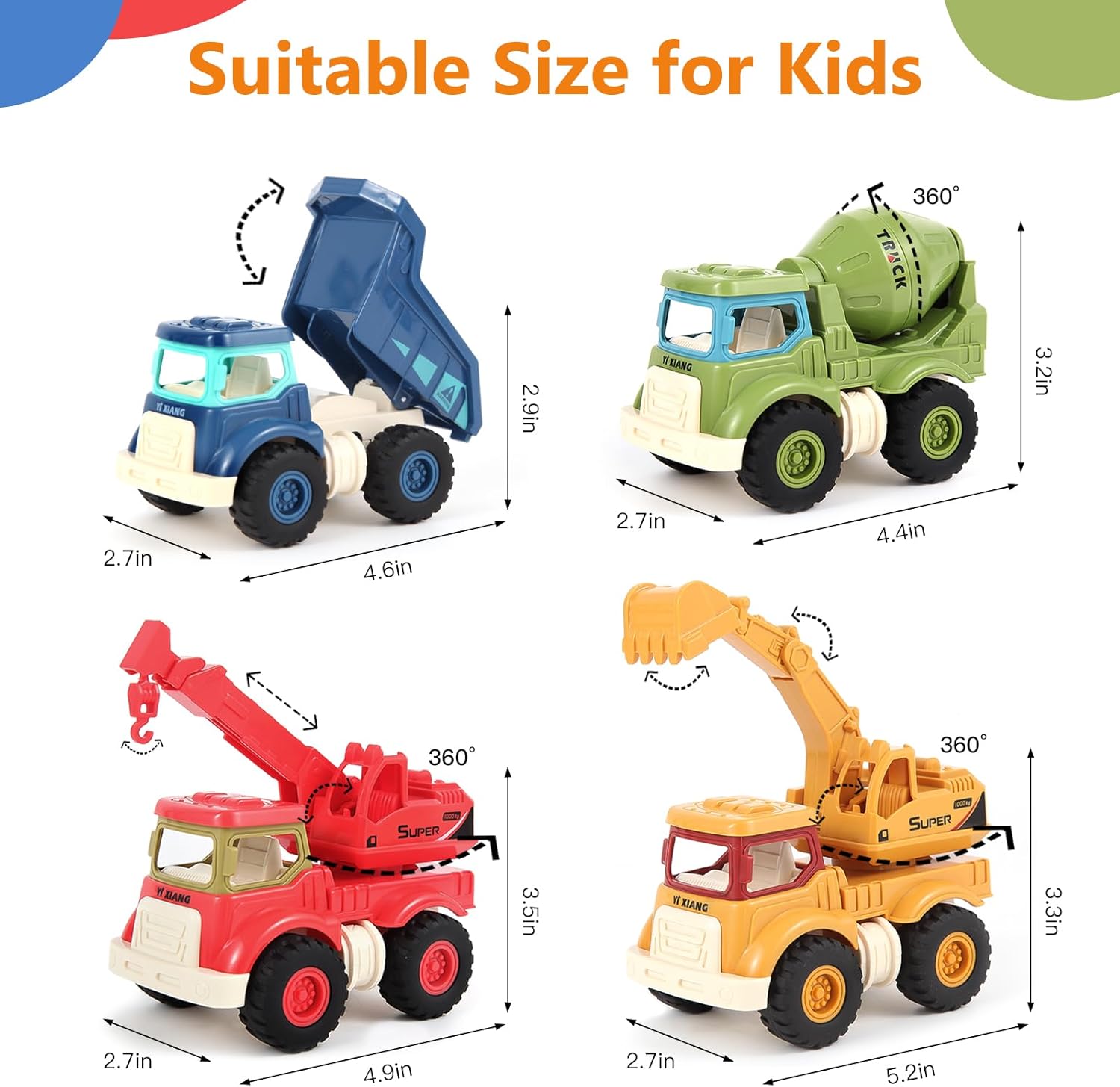 Olbyefly Construction Toys for 2 3 4 5 Years Old Boys Girls Kids Toddlers, Sandbox Excavator Toy Construction Truck Toys Vehicles Dump Crane Cement Mixer Truck, Christmas Birthday Gifts - Image 2