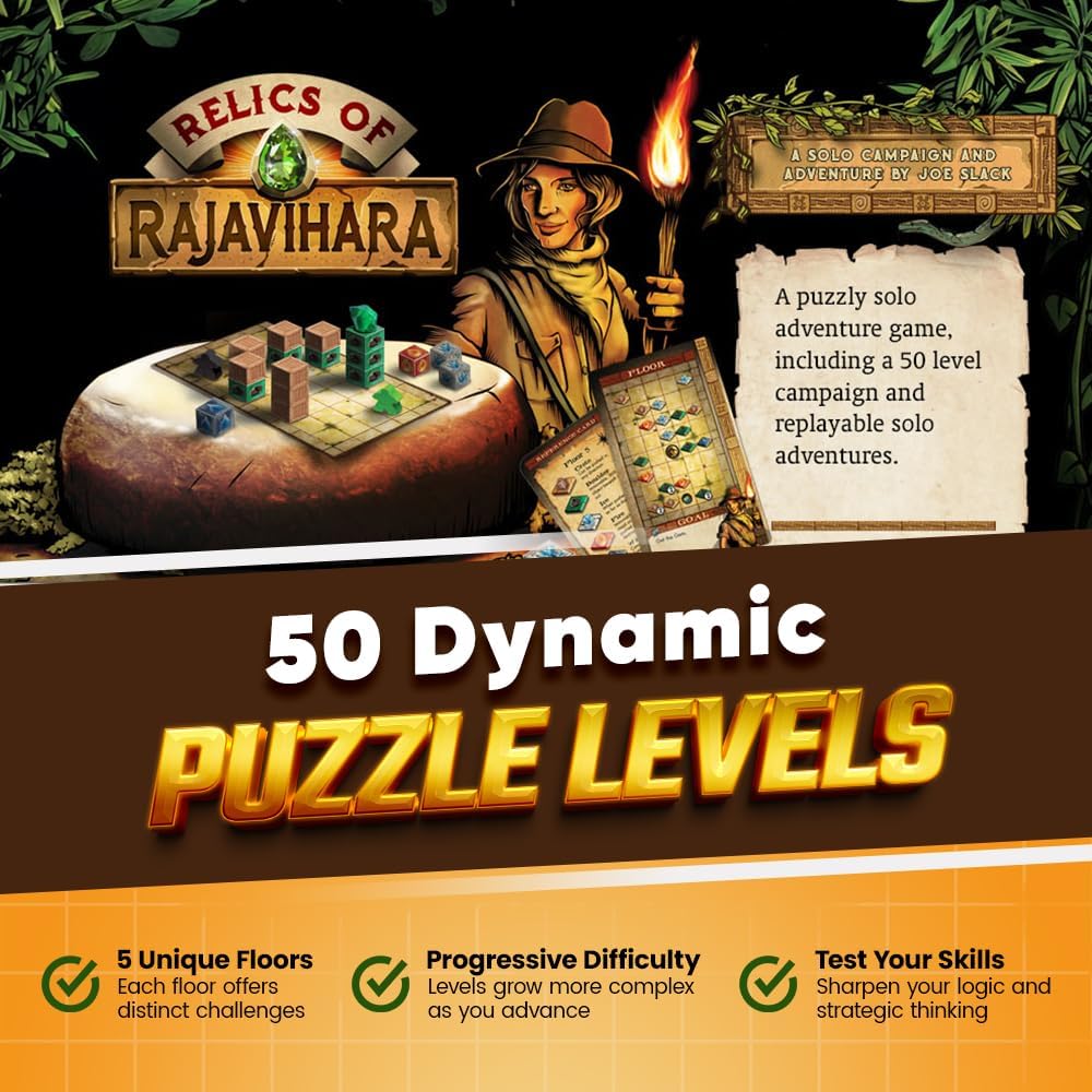 Relics of Rajavihara – Solo Puzzle Adventure Game with 50 Challenges Across 5 Floors – Strategic Logic Board Game for All Ages – Replayable Brain Teasers for Endless Fun - Image 4