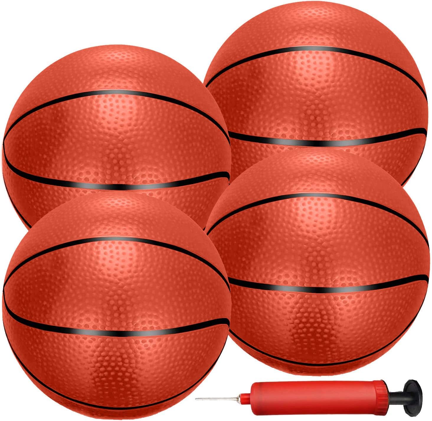 4 Pack Mini Basketballs for Mini Hoops, 6 Inch Inflatable PVC Basketball Balls with Pump & Needle, Rubber-Like Textured Grip, Indoor Outdoor Replacement Balls for Door, Pop-A-Shot & Trampoline Hoops