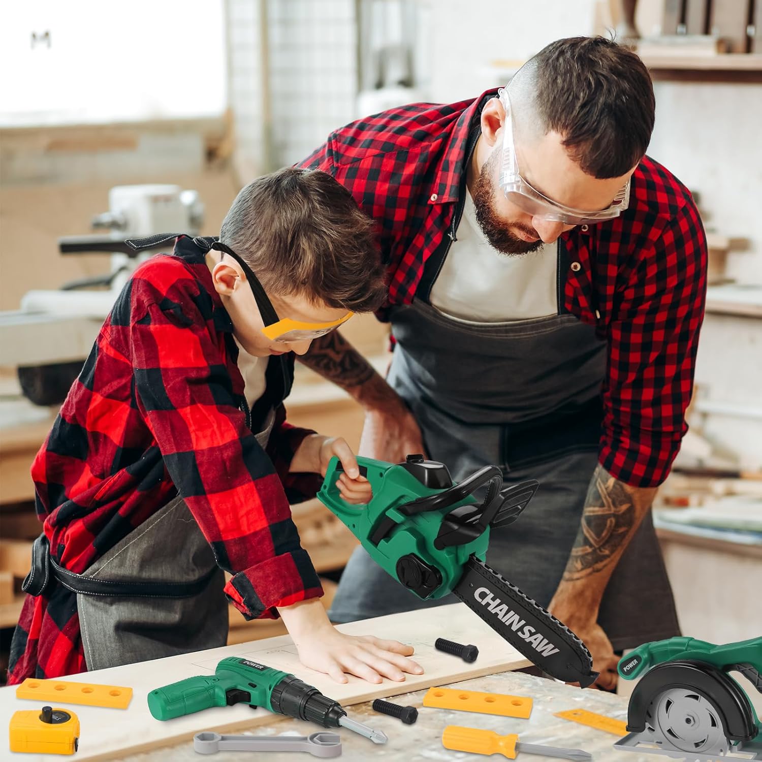 Vextronic Kids Tool Set 36 PCS with Electric Toy Chainsaw Drill Circular Saw with Realistic Sounds, Toy Tool Set for Toddlers 3 4 5 6 7 8, Pretend Play Kids Power Tools Kit Gift for Boys Girls - Image 7