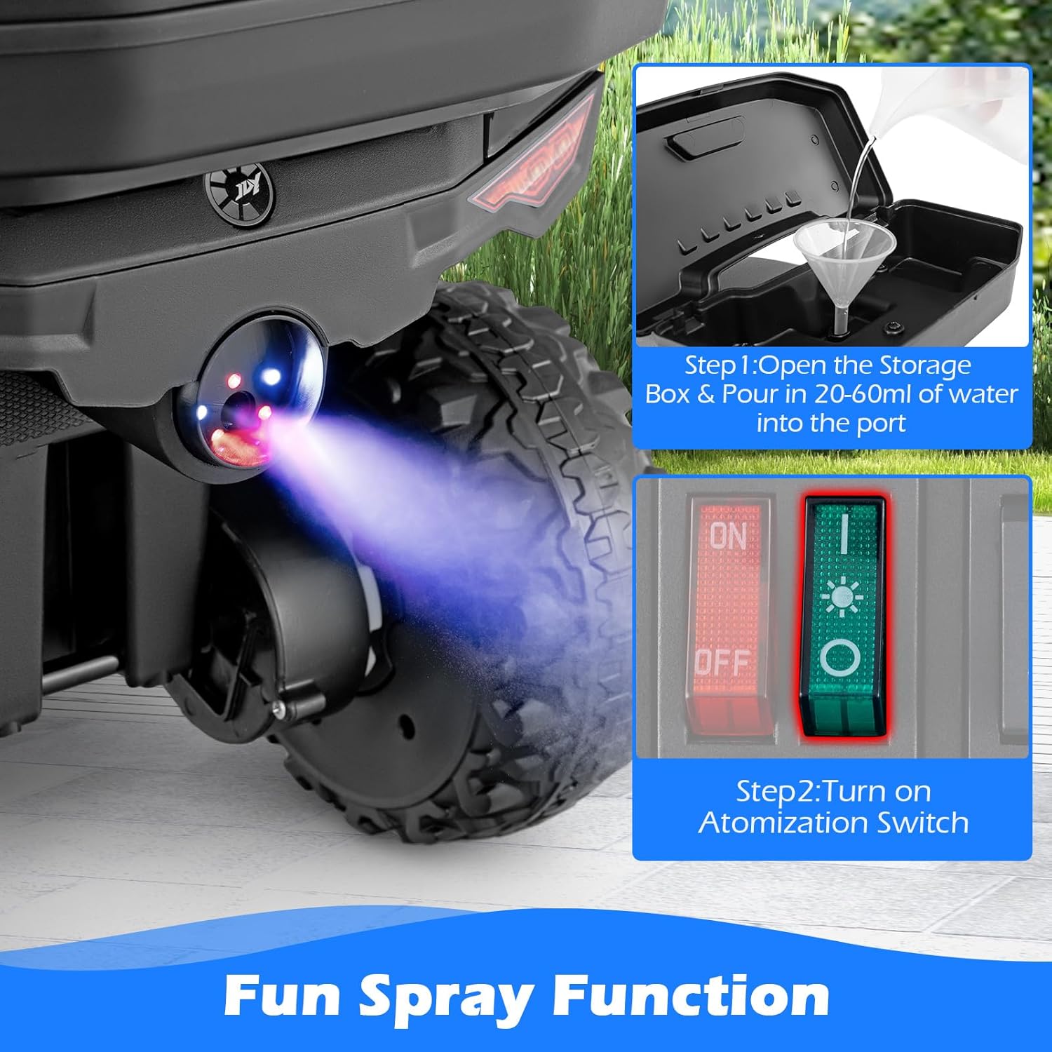 OLAKIDS Kids ATV with Spray Function, Remote Control, Storage Trunk, 6V Toddler Ride on Toy, Black - Image 3